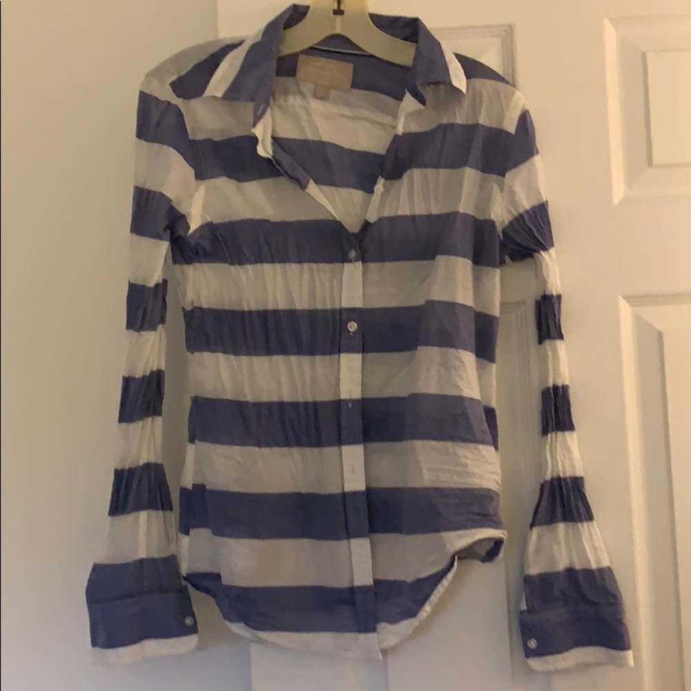 Blue and white horizontal stripe blouse